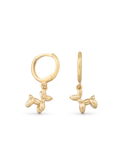 14K Gold Balloon Dog Drop Hoop Earrings - 