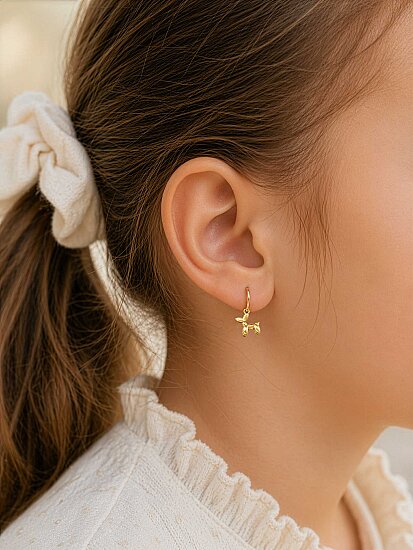 14K Gold Balloon Dog Drop Hoop Earrings - (1)