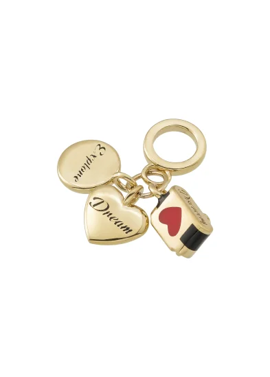 14K Gold Camera, Enamel Heart & Compass Charm - (1)