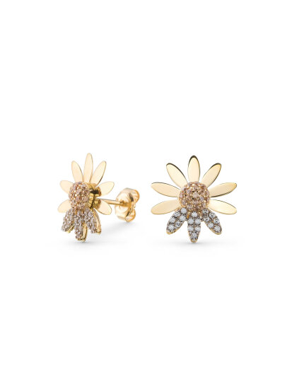 14K Gold Daisy Zircon Earrings - 
