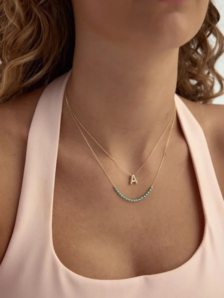 A Harfi Sade 14K Altın Harf Kolye - 3