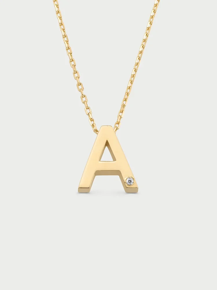 A Harfi Taşlı 14K Altın Harf Kolye - 1