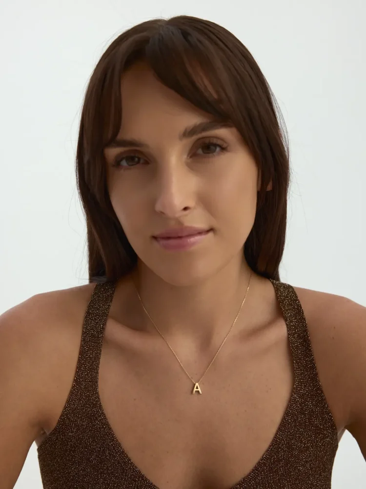 A Harfi Taşlı 14K Altın Harf Kolye - 3