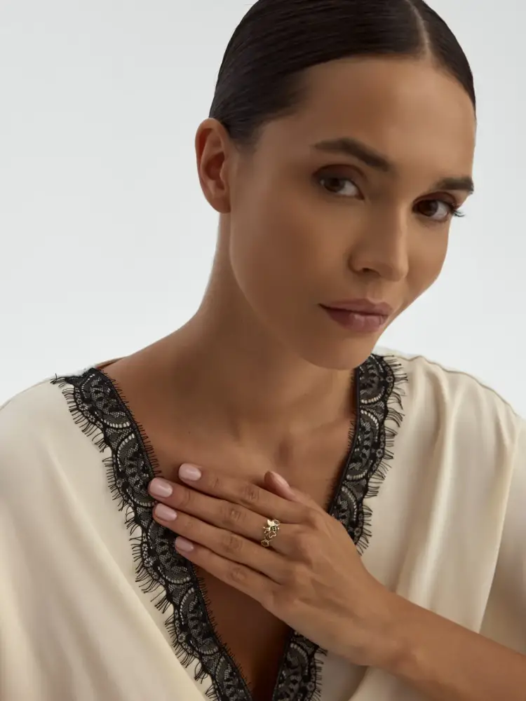 Arı Motifli Petek Detaylı 14K Altın Yüzük - 5