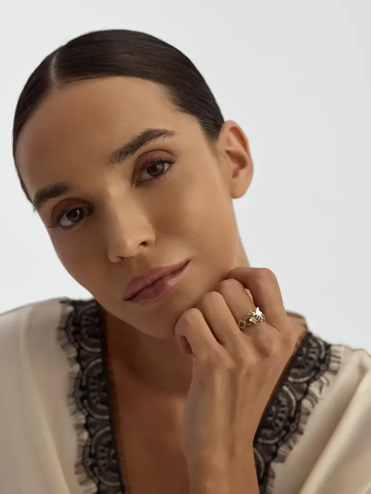 Arı Motifli Petek Detaylı 14K Altın Yüzük - 3