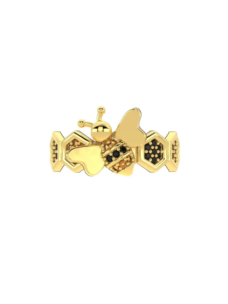 Arı Motifli Petek Detaylı 14K Altın Yüzük - 6