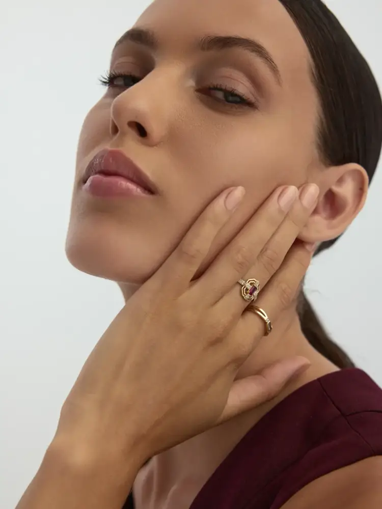 Art Deco Yakut Rengi Taşlı Geometrik 14K Altın Yüzük - 4