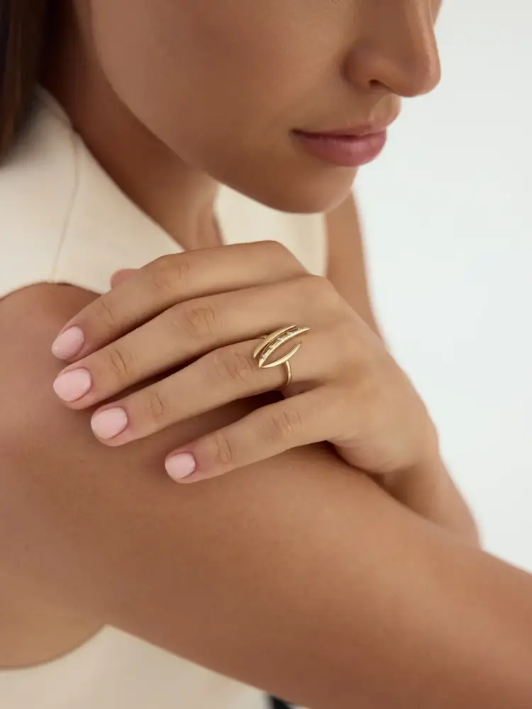 Asimetrik Pençe Formlu Taşlı 14K Altın Yüzük - 4