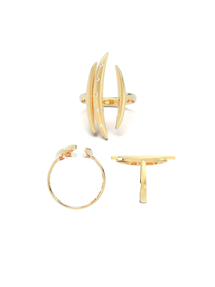 Asimetrik Pençe Formlu Taşlı 14K Altın Yüzük - 8