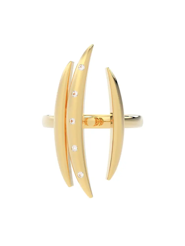 Asimetrik Pençe Formlu Taşlı 14K Altın Yüzük - 5