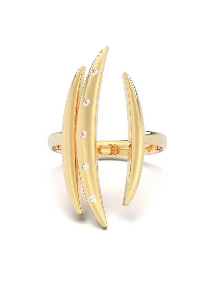 Asimetrik Pençe Formlu Taşlı 14K Altın Yüzük - 1