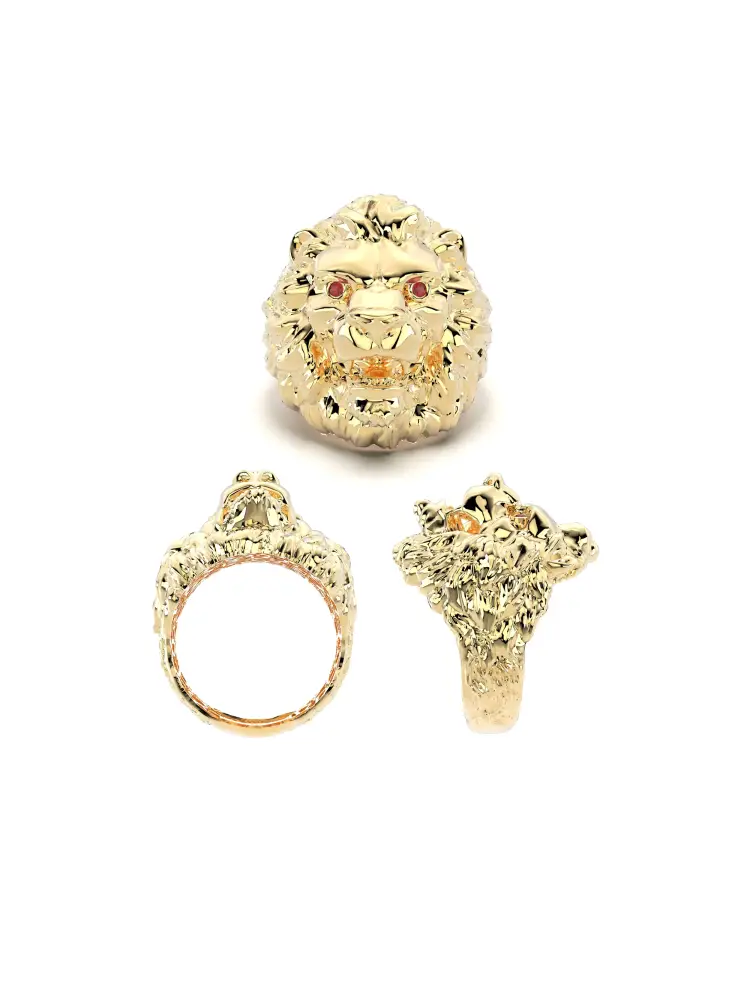 Aslan Başlı Heykel Form 14K Altın Yüzük - 9