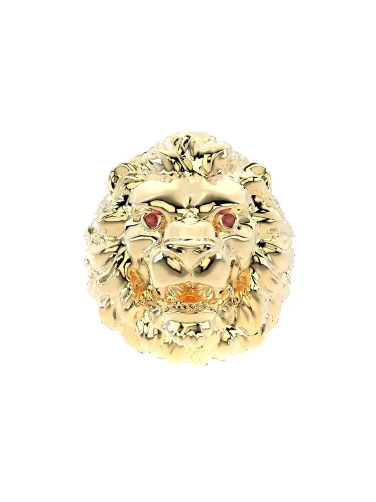 Aslan Başlı Heykel Form 14K Altın Yüzük - 6