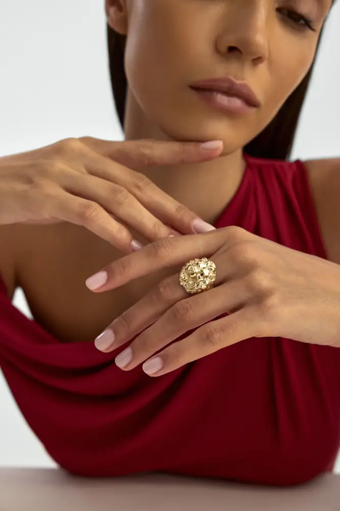 Aslan Başlı Heykel Form 14K Altın Yüzük - 2