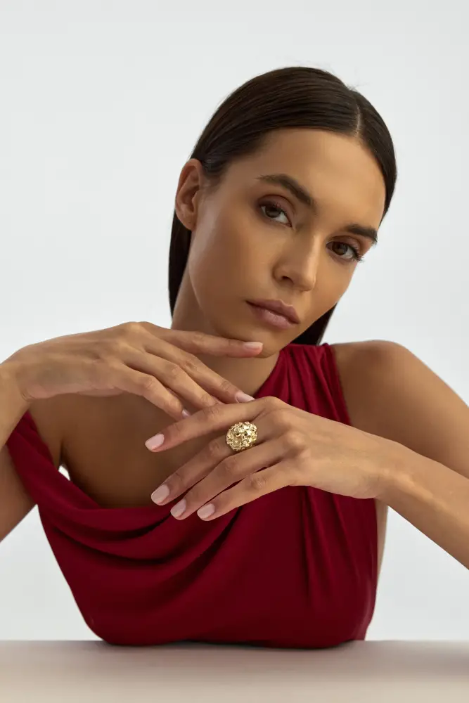 Aslan Başlı Heykel Form 14K Altın Yüzük - 3