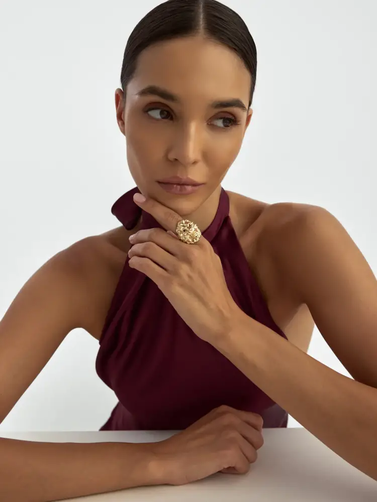 Aslan Figürlü Heykelsi 14K Altın Yüzük - 7