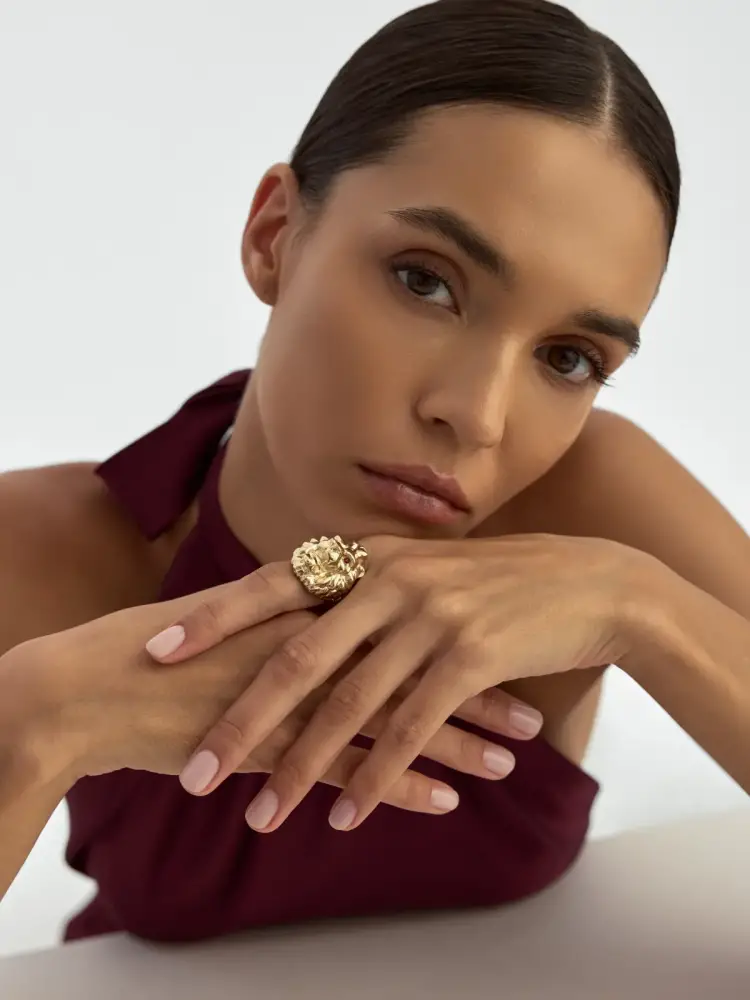 Aslan Figürlü Heykelsi 14K Altın Yüzük - 2