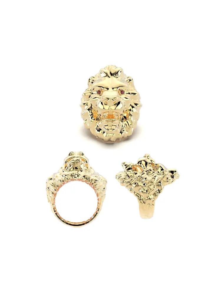Aslan Figürlü Heykelsi 14K Altın Yüzük - 11