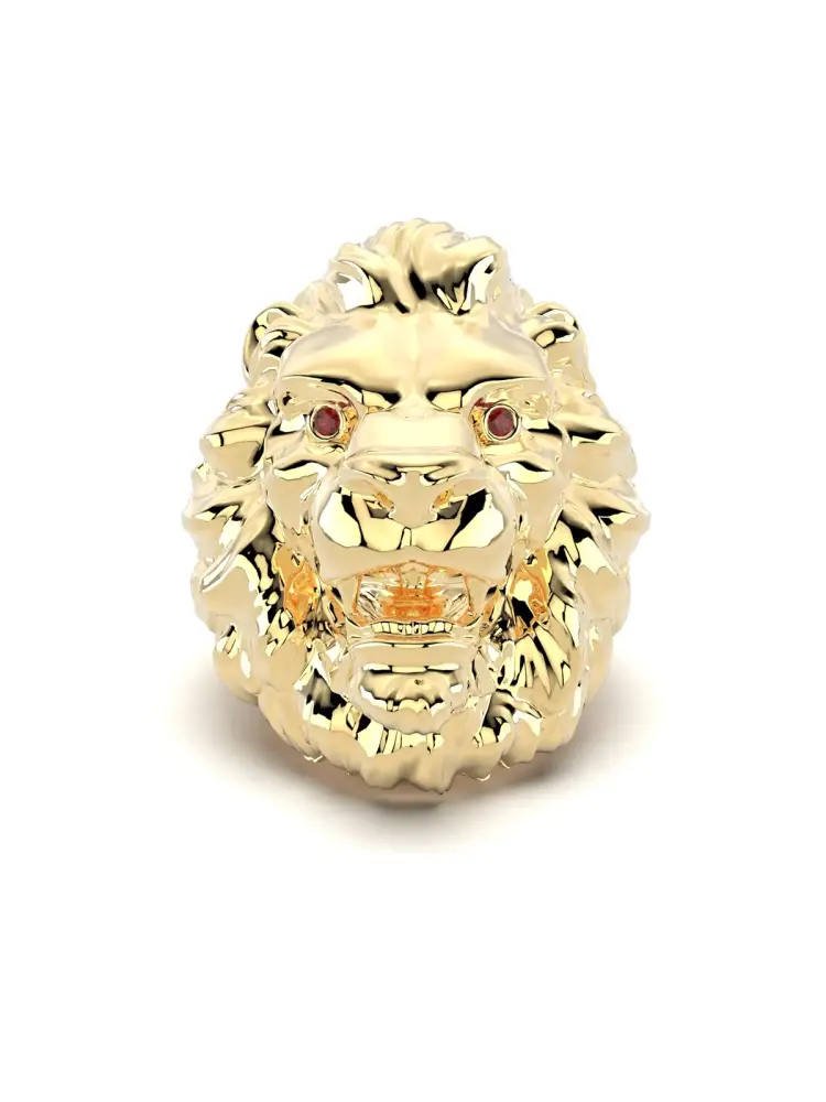 Aslan Figürlü Heykelsi 14K Altın Yüzük - 1