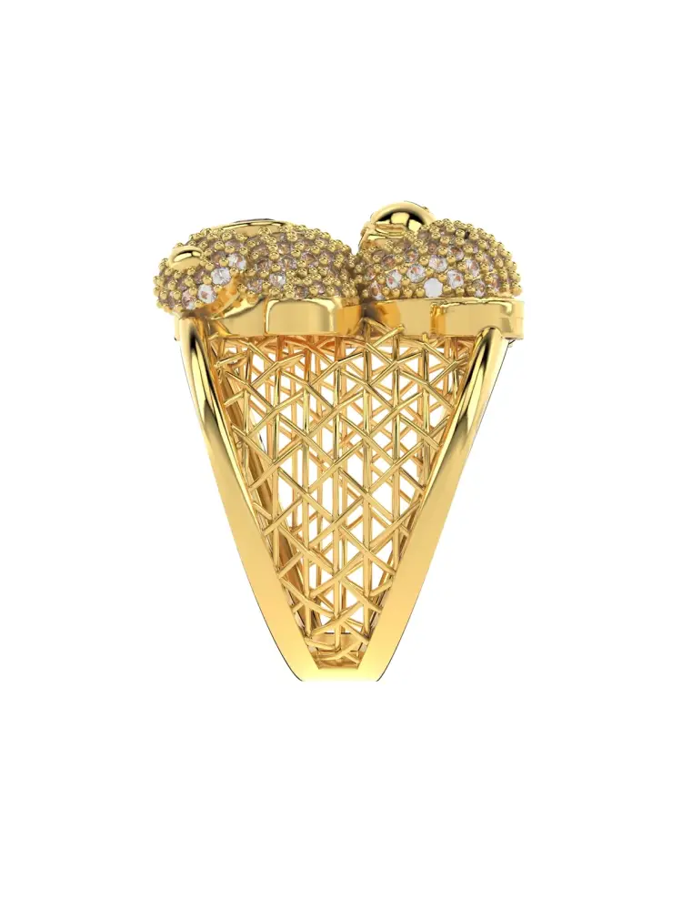 Ayıcık Figürlü Kalp Taşlı 14K Altın Yüzük - 9