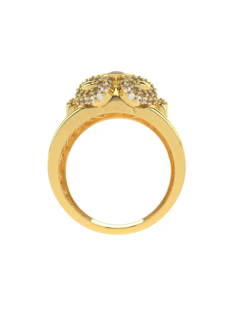 Ayıcık Figürlü Kalp Taşlı 14K Altın Yüzük - 8