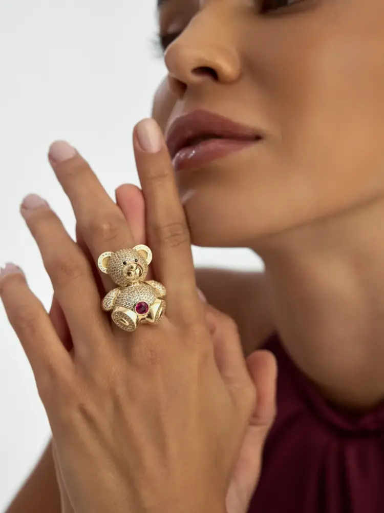 Ayıcık Figürlü Taşlı 14K Altın Yüzük - 3