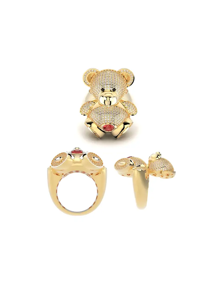 Ayıcık Figürlü Taşlı 14K Altın Yüzük - 9