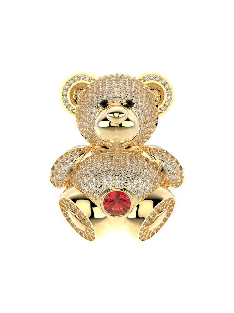 Ayıcık Figürlü Taşlı 14K Altın Yüzük - 6