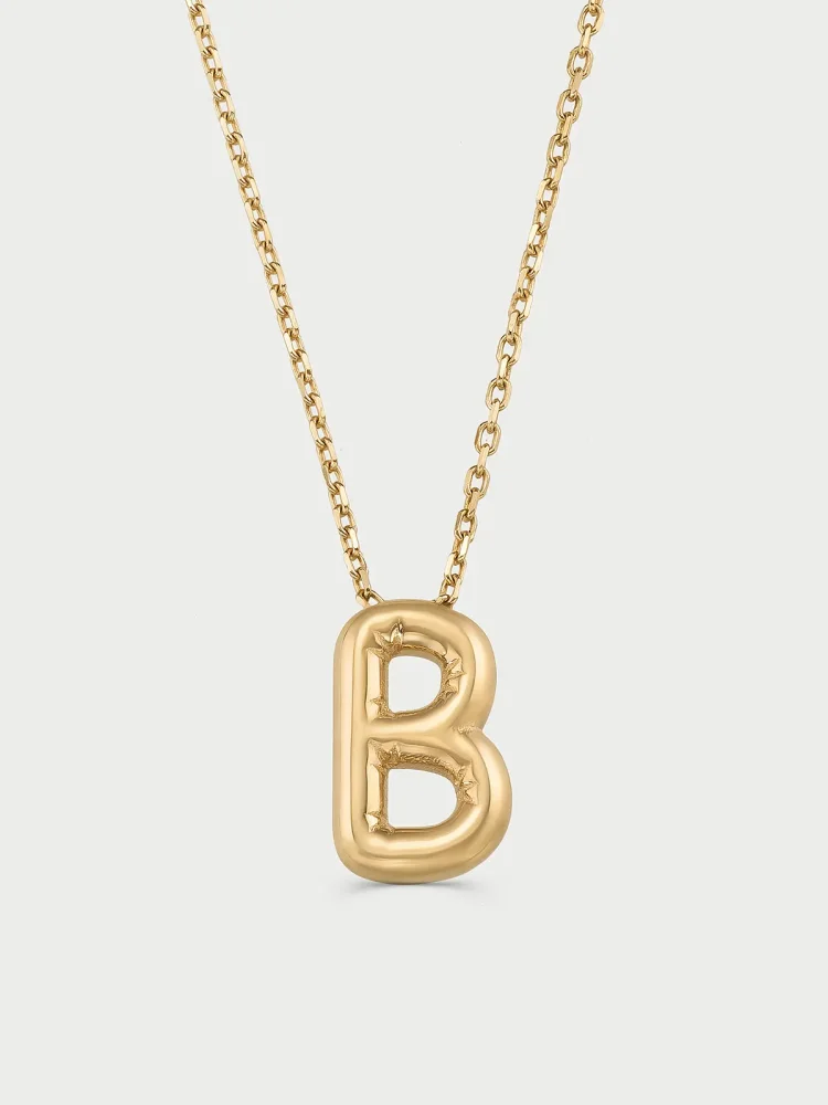B Harfi Sade 14K Altın Harf Kolye - 1