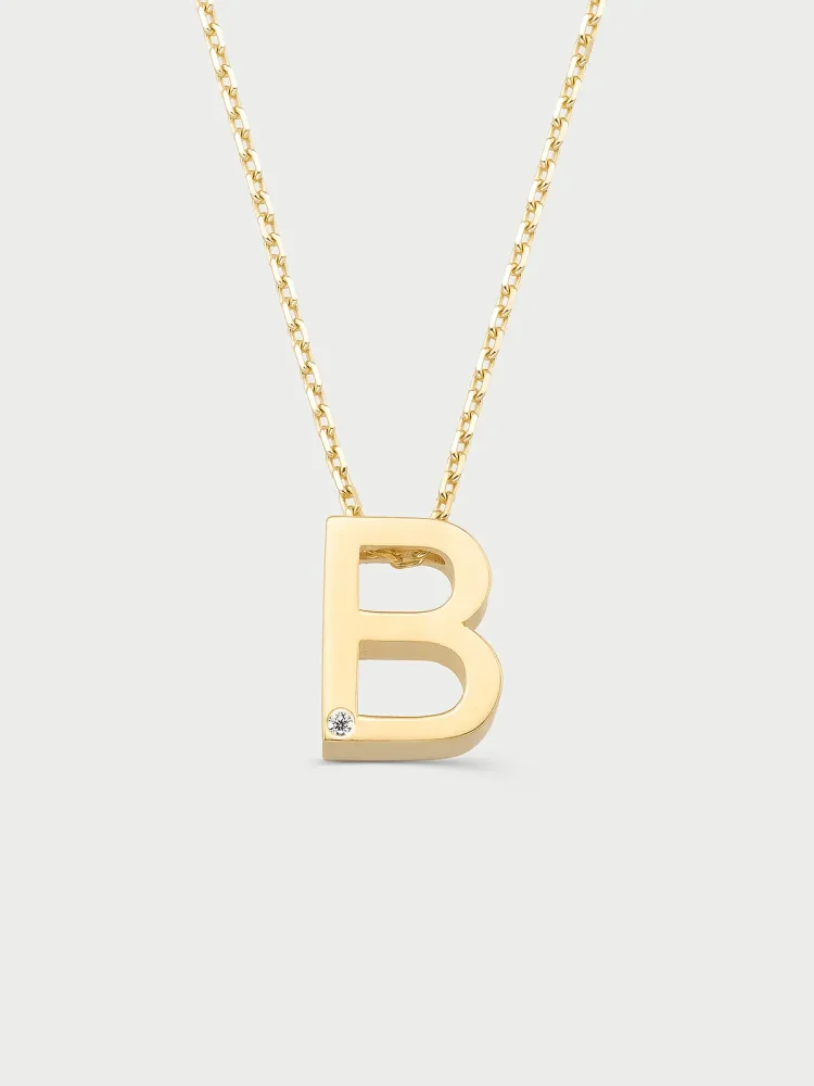B Harfi Taşlı 14K Altın Harf Kolye - 1