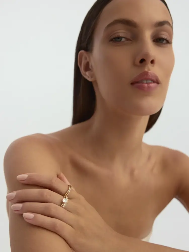 Baget Taşlı Modern Tamtur 14K Altın Yüzük - 5