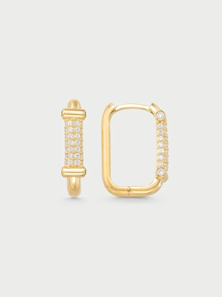 Baget Taş Detaylı Dikdörtgen Halka 14K Altın Küpe - 1