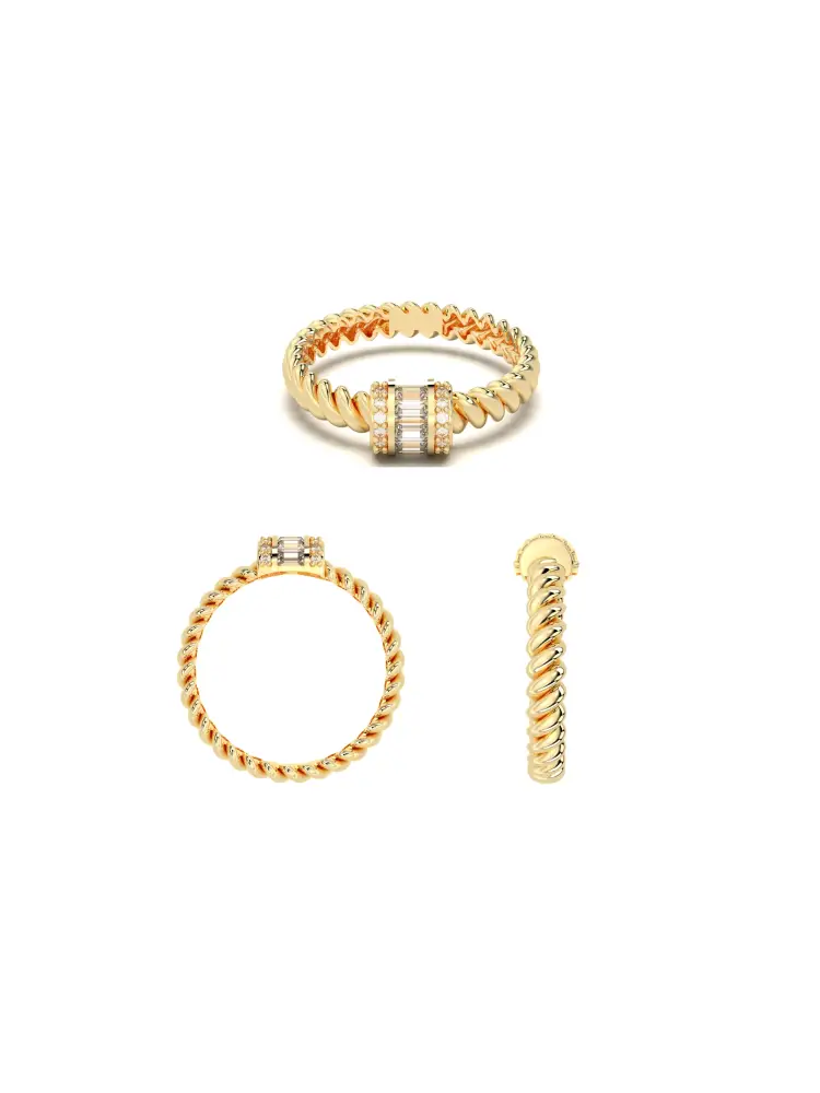 Baget Taşlı Burgu Formlu 14K Altın Yüzük - 9