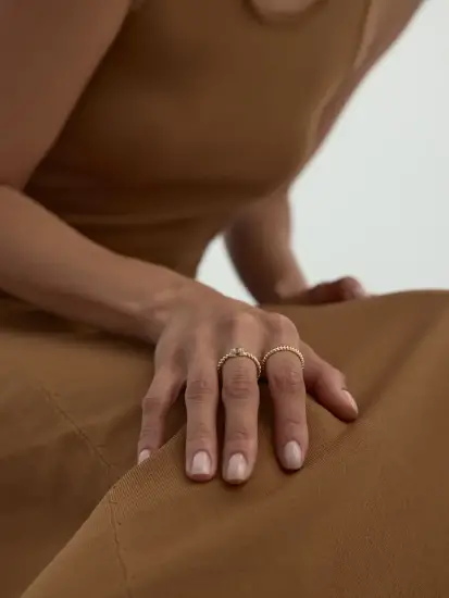 Baget Taşlı Burgu Formlu 14K Altın Yüzük - (1)