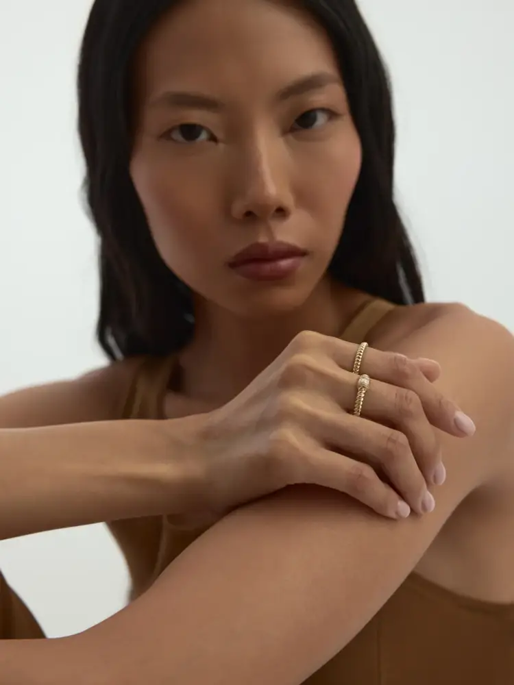 Baget Taşlı Burgu Formlu 14K Altın Yüzük - 4