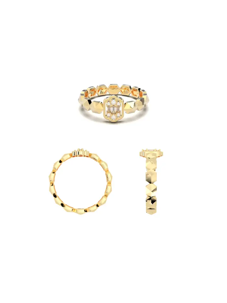 Baget Taşlı Geometrik Formlu 14K Altın Yüzük - 8