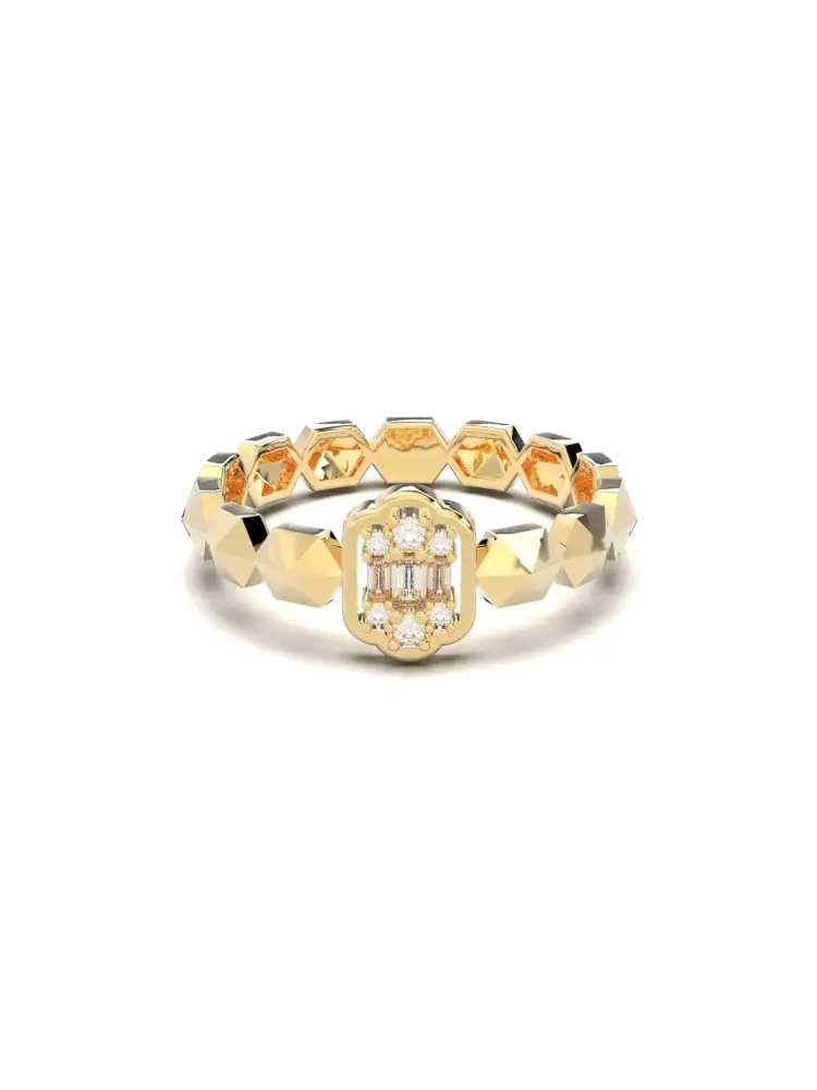 Baget Taşlı Geometrik Formlu 14K Altın Yüzük - 1