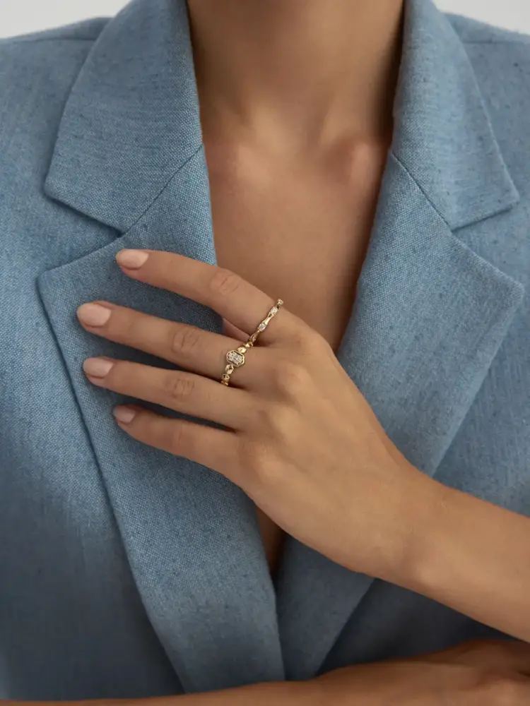 Baget Taşlı Geometrik Formlu 14K Altın Yüzük - 4