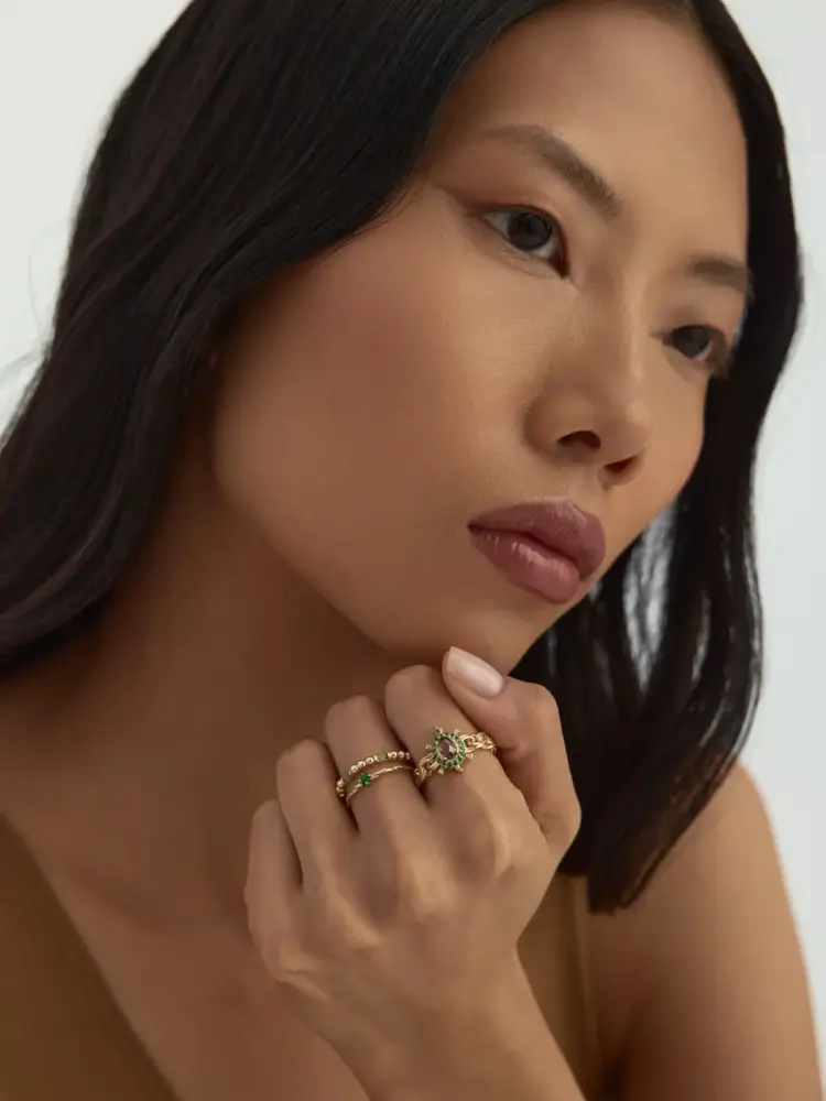 Baget Taşlı Modern Sıra 14K Altın Yüzük - 2