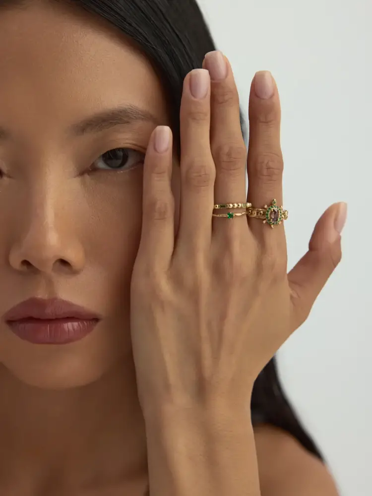 Baget Taşlı Modern Sıra 14K Altın Yüzük - 3