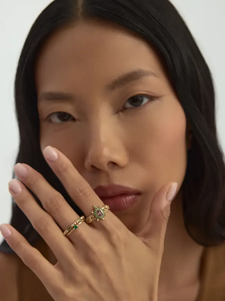 Baget Taşlı Modern Sıra 14K Altın Yüzük - 4