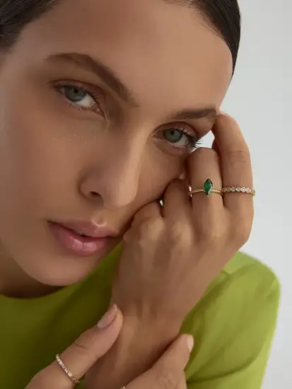 Baget Taşlı Tamtur 14K Altın Yüzük - (1)