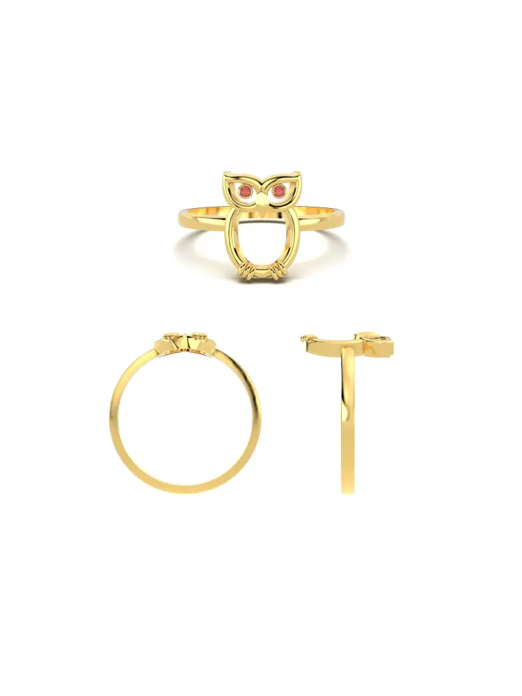 Baykuş Figürlü Minimal 14K Altın Yüzük - 8