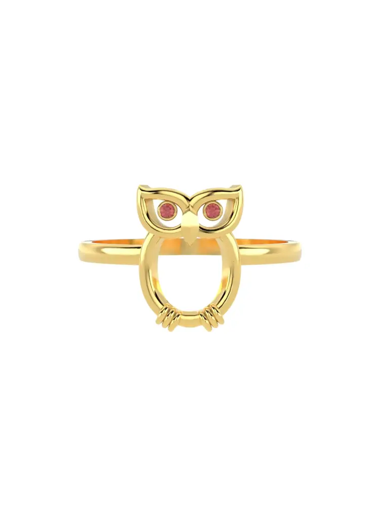 Baykuş Figürlü Minimal 14K Altın Yüzük - 5