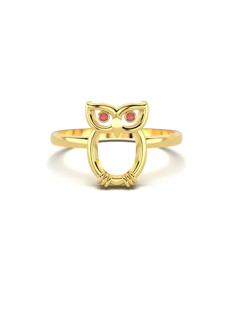 Baykuş Figürlü Minimal 14K Altın Yüzük - 1
