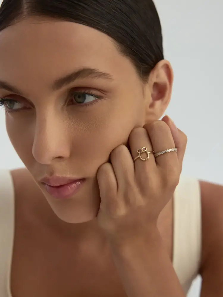 Baykuş Figürlü Minimal 14K Altın Yüzük - 3