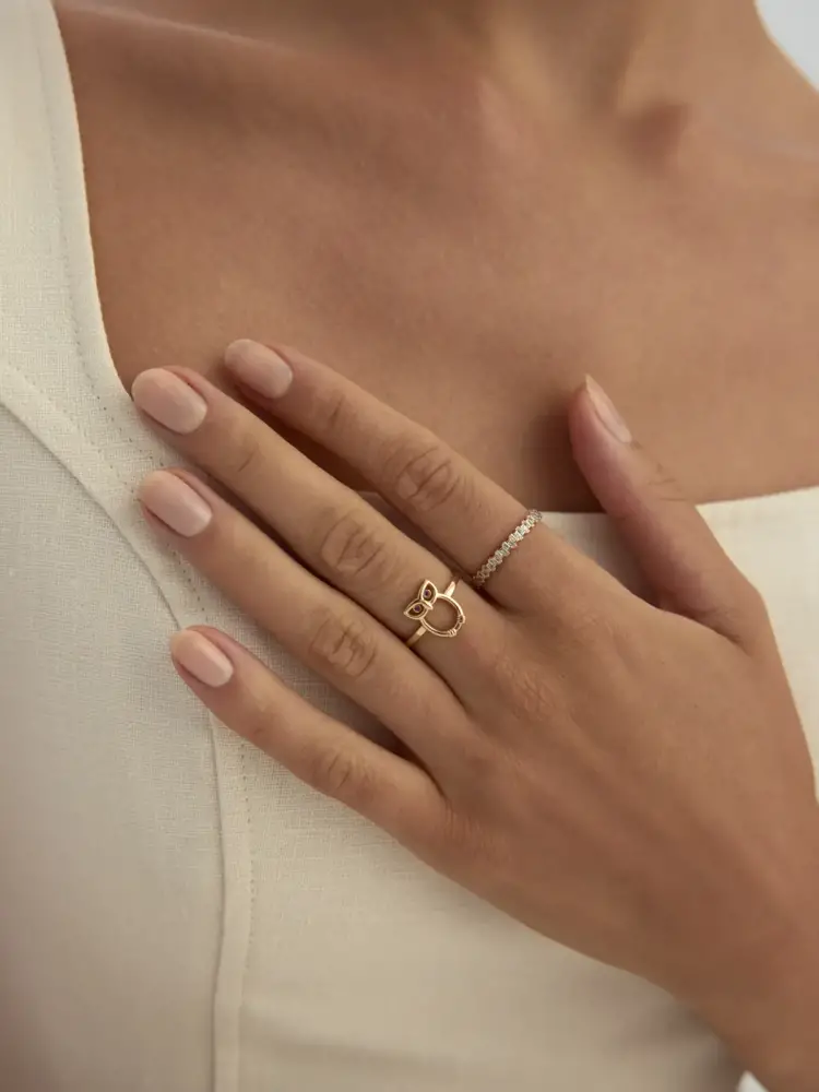 Baykuş Figürlü Minimal 14K Altın Yüzük - 2