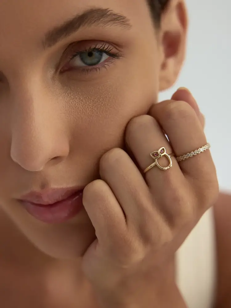 Baykuş Figürlü Minimal 14K Altın Yüzük - 4