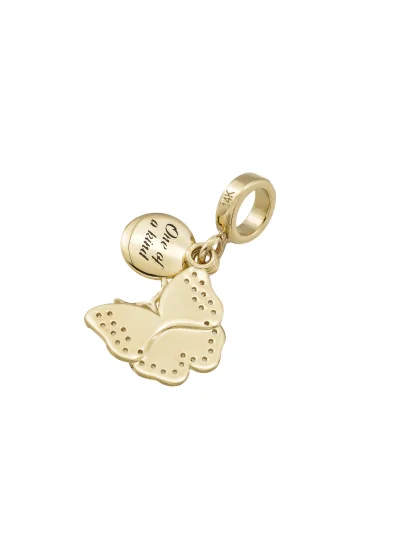 Blue Butterfly & One of a Kind Stone Charm in 14K Gold - (1)