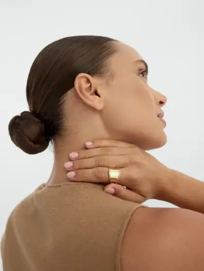 Bombeli Formlu Kapsül 14K Altın Yüzük - (1)